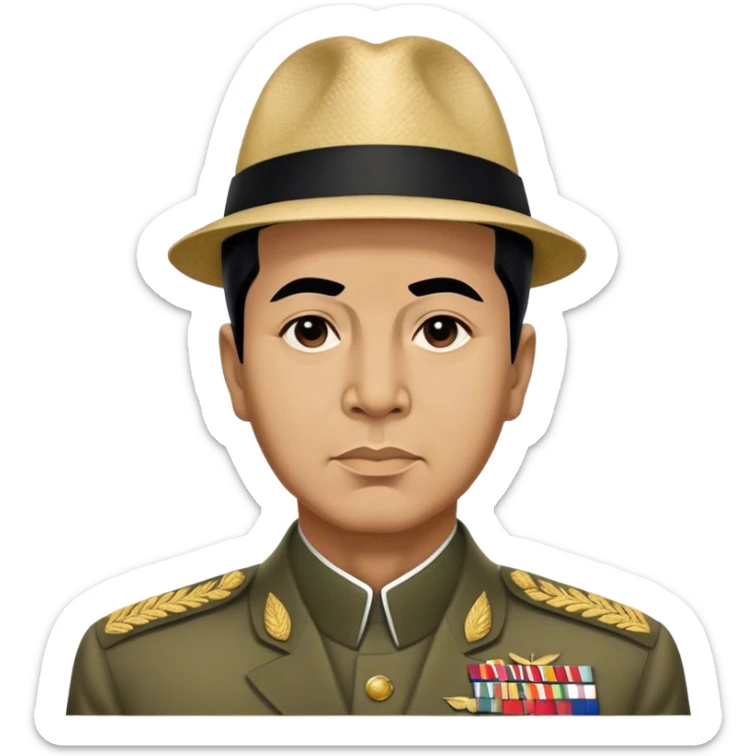 ​Cinematic Realistic Portrait of Sukarno, depicted in a lifelike, realistic style based on his iconic portrait, showcasing his thoughtful, charismatic expression in period attire, rendered with detailed textures and warm, evocative lighting that captures his pioneering spirit and national pride, sticker