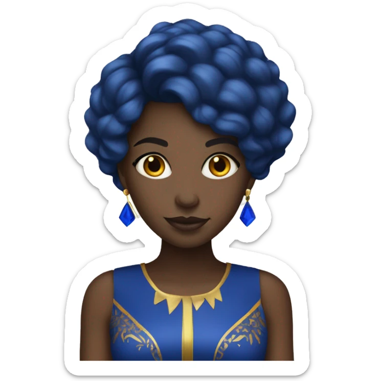 Black Girl with straight royal  blue hair with yellow gold and royal blue dress sticker