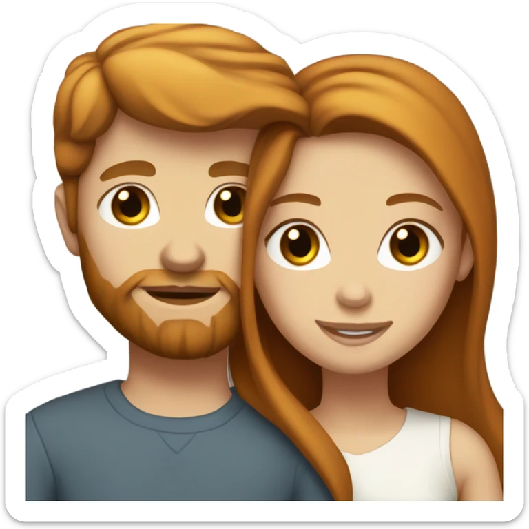 Realistic white girl with long brown hair and brown eyes with white boy with ginger beard and brown eyes hugging  sticker