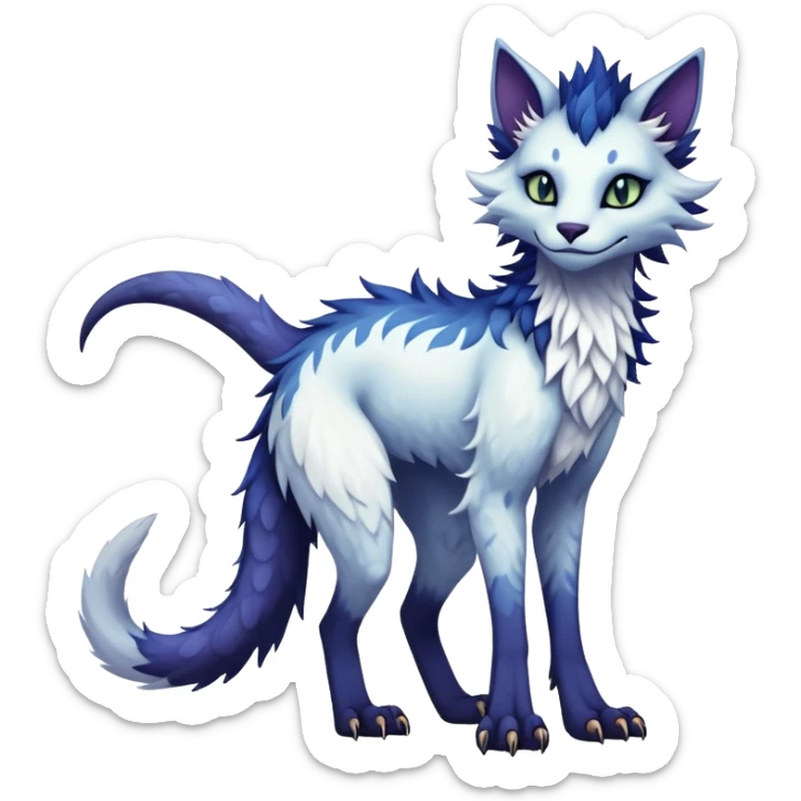 Kawaii dark edgy fantasy ethereal feline-vernid-sergal-fursona animal creature with a tufted tail full body with intricate markings  sticker