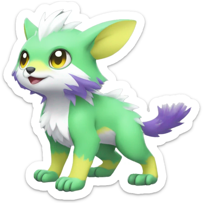 Cute cool green white yellow purple animal hybrid Fakemon full body sticker