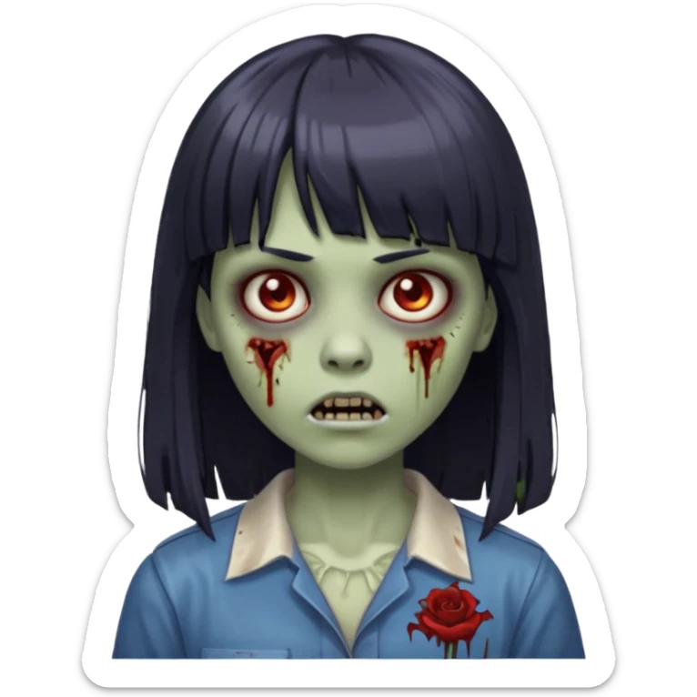 me faça uma garota zumbi de franja com cabelo médio liso sticker