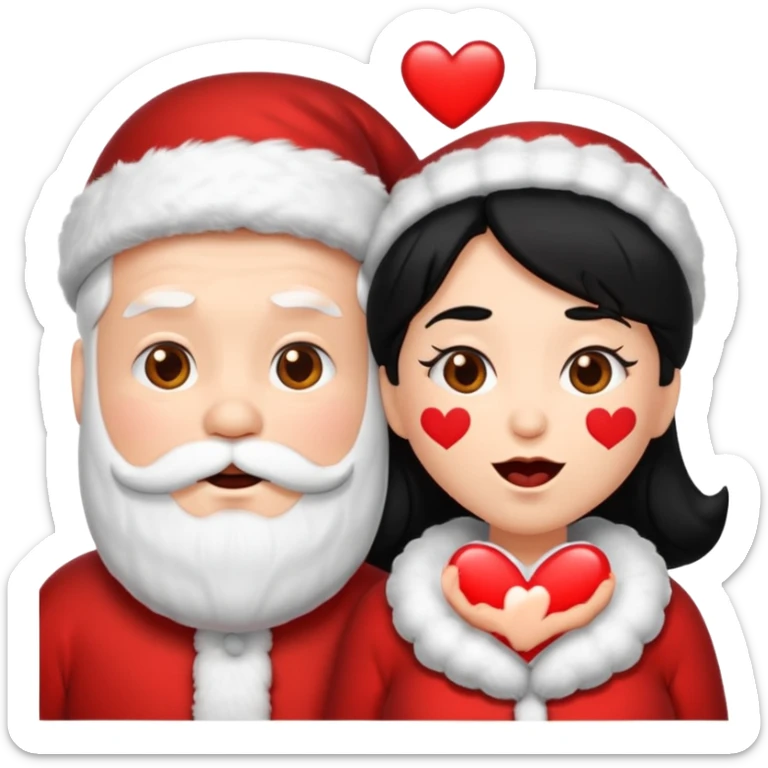 Make an emoji of a Santa Claws couple, but with hearts falling from their mouths, and both with black hair. sticker