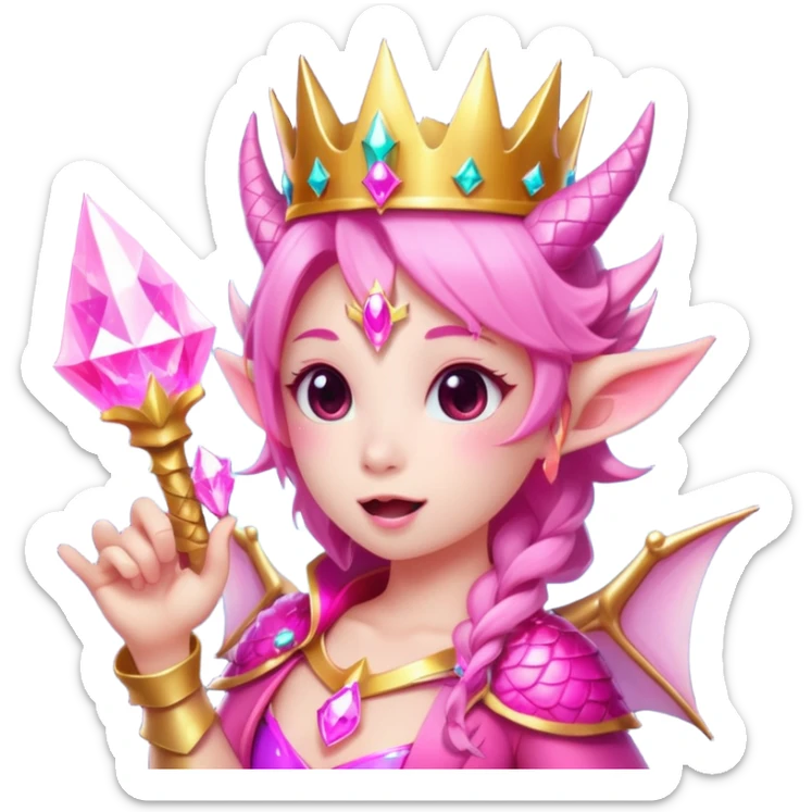 cute pink dragon queen shooting pink energy beam from mouth, magical light, sparkles, epic kawaii style, crown, transparent background, twitch badge sticker