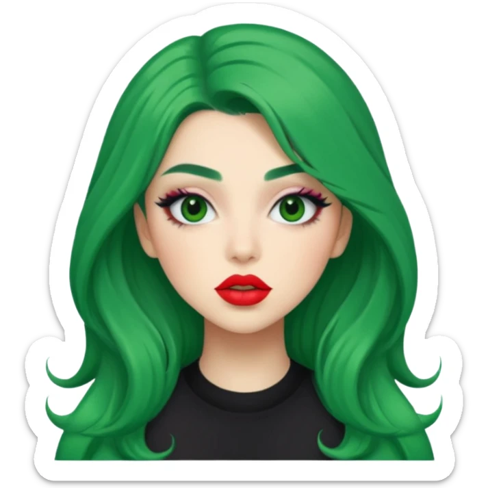 Charly xcx with long hair and full glam makeup, green hair sticker