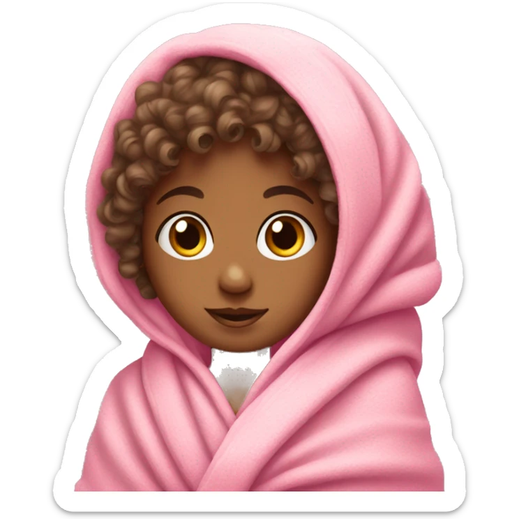 little girl with curly hair wrapped in a pink towel sticker