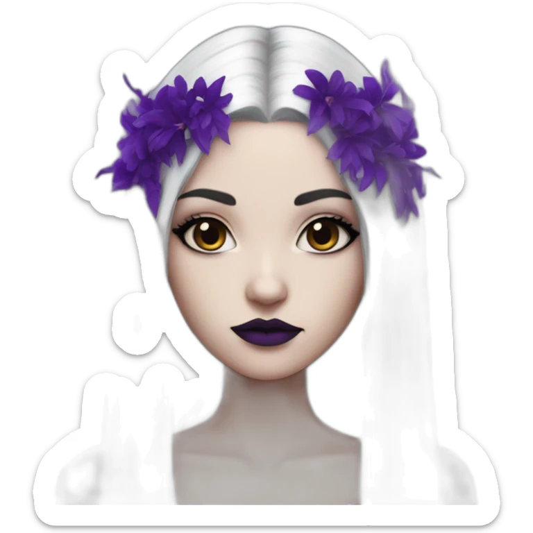 Raven Queen White gothic girl with long straight black hair and purple streak sticker