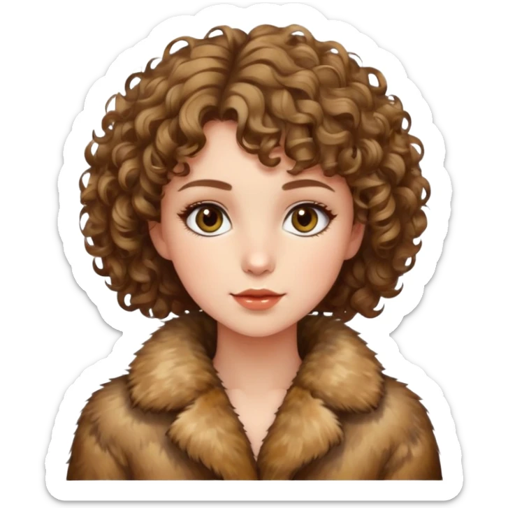 Caucasian girl with short curly hair and hazel eyes in fur-coat  sticker
