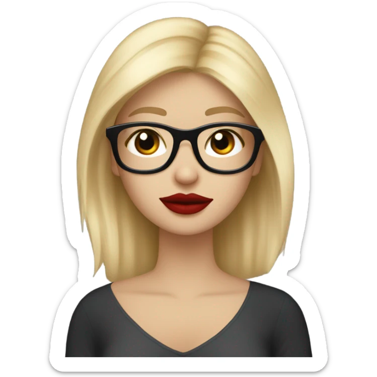 White girl, blonde hair, eyes closed, red lipstick wearing glasses hugs Yorkshire terrier  sticker