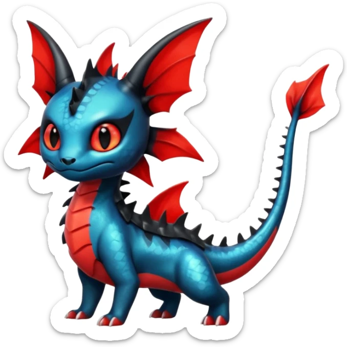 Shiny Red And Black Colorful Litten-Salandit-Vaporeon-Toothless-Fakémon-hybrid-creature (full body)  sticker