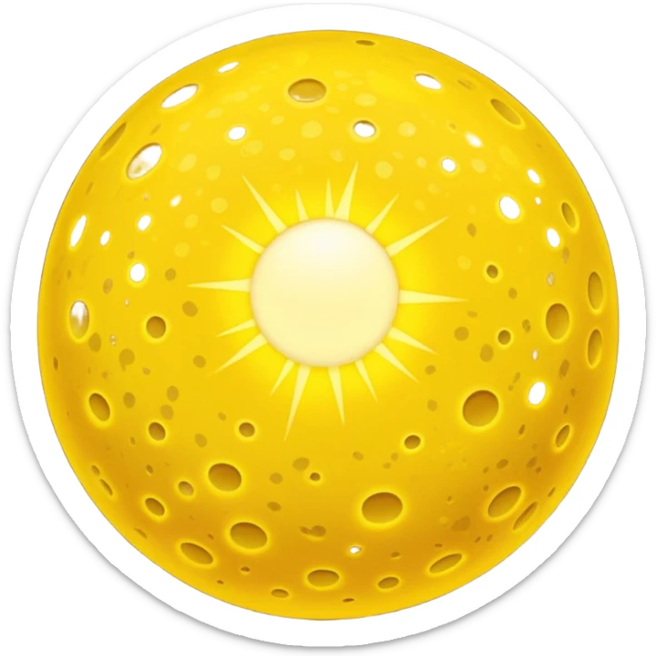 yellow ball of light emoji, glowing with a yellow-white hue, mottled by dark sunspots and bright granules from convective currents, radiant, simple and round, no face, no text sticker
