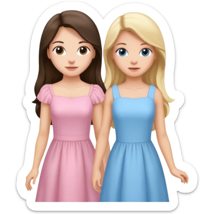 long hair brunette girl in light pink dress and blonde girl in light blue dress sticker