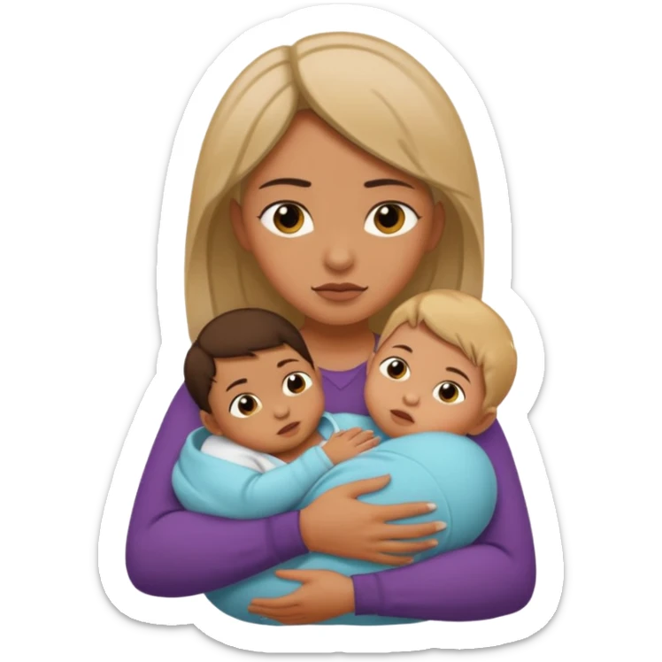 A woman holds her baby in her hands hugs him and looks a little agressive  sticker