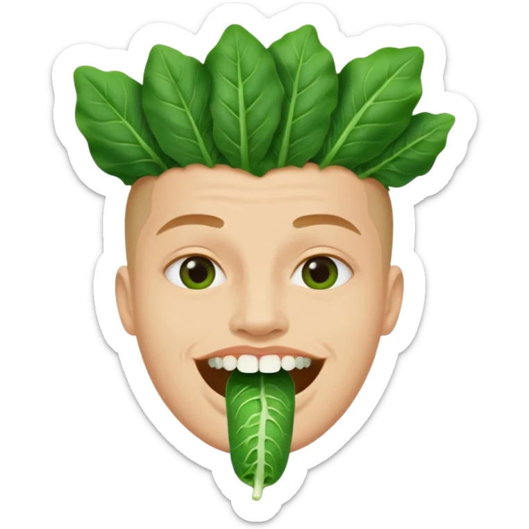 Someone with a piece of green spinach stuck in the middle of their teeth sticker