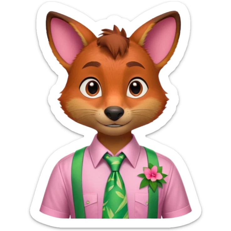 Nick Wilde with a pink Hawaii shirt and green hawaii tie from the Zootopia Disney movie sticker