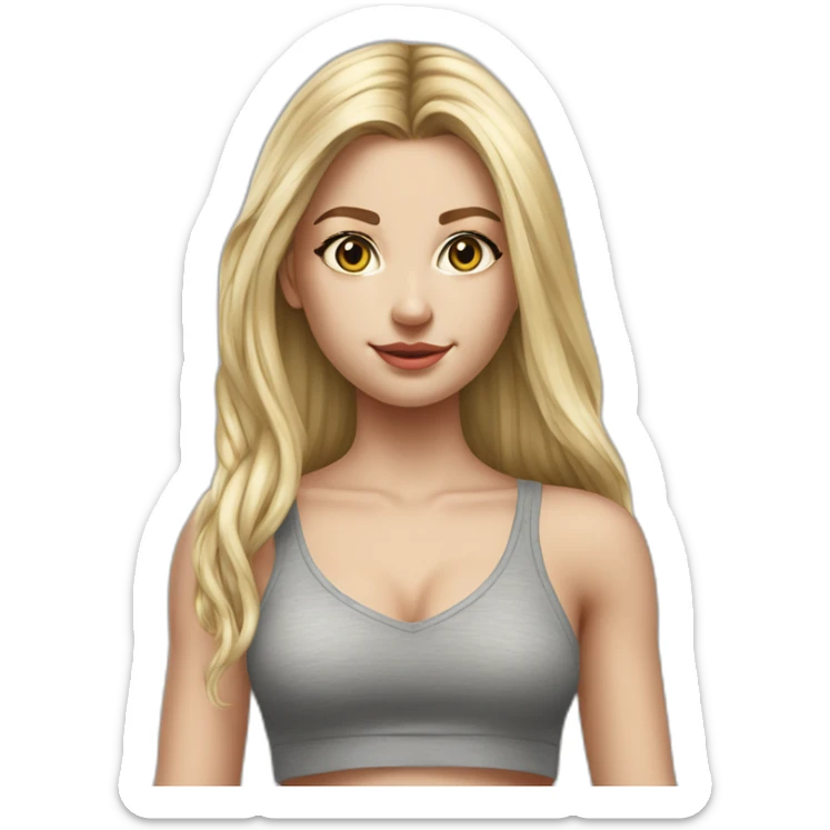 hyperrealist caucasian girl, long straight blonde hair, v-neck laced crop tanktop, grey tight mini skirt sticker