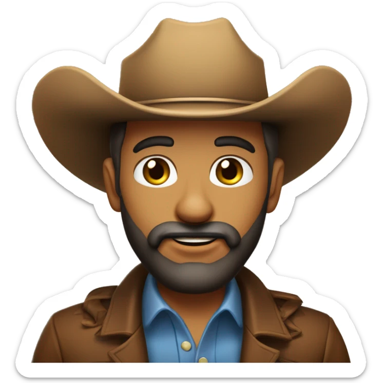 Homem gordinho careca com barba preta grande de chapeu de cowboy. de olhos castanho claro  sticker