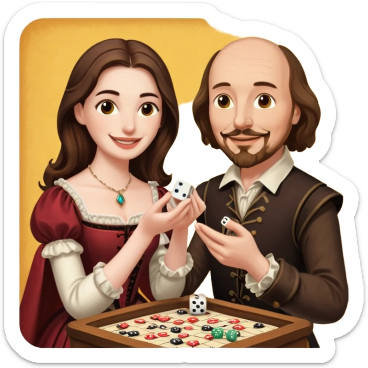 Can you make an emoji of William Shakespeare and Anne Hathaway playing Yahtzee  sticker