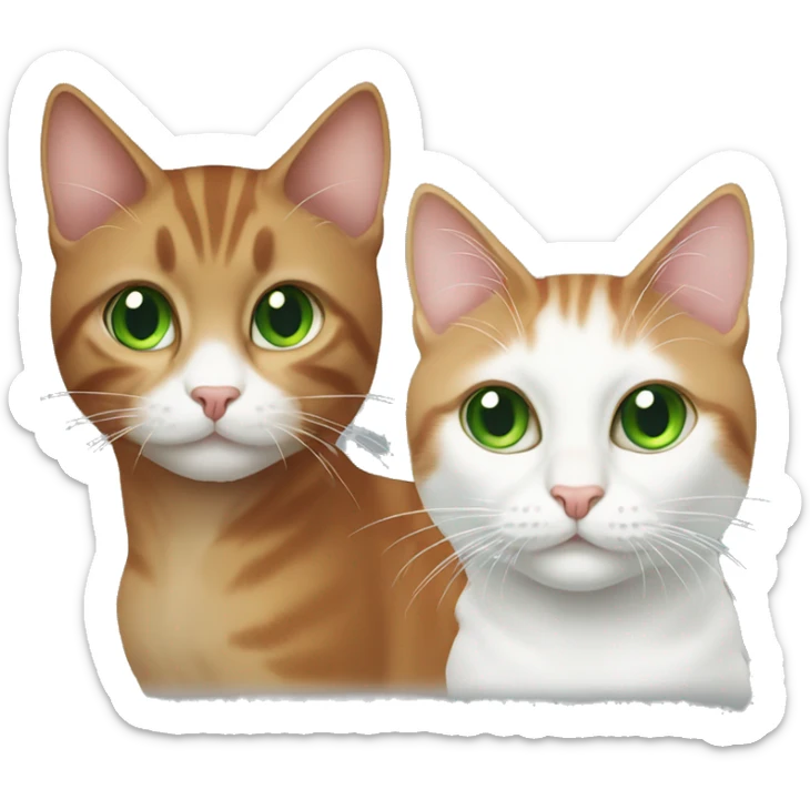 two cats, one with green eyes and short brown hair and another white and red with long hair sticker