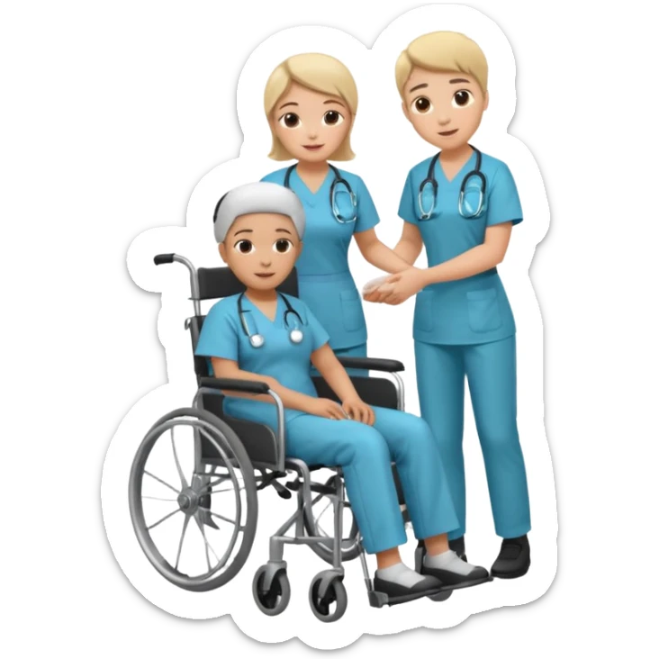 a nurse is taking care of a person in wheelchair sticker