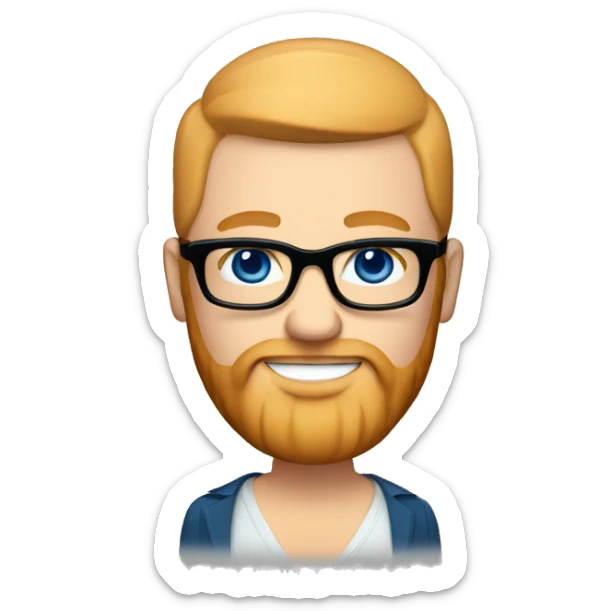 Chubby White groom with black glasses blue eyes no hair and strawberry blonde long beard  sticker