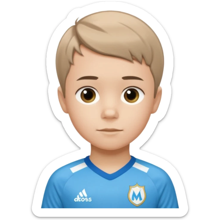 Un enfant qui a le coupe sur le coter et qui porte un maillot de marseille sticker