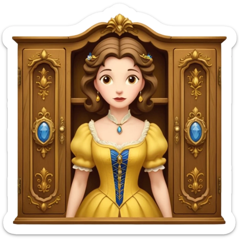 A middle-aged lady character from the fairy tale Beauty and the Beast — she was turned into a wardrobe by magic. She retains the wardrobe's original form, with an anthropomorphic face on the front of the closed cabinet. sticker