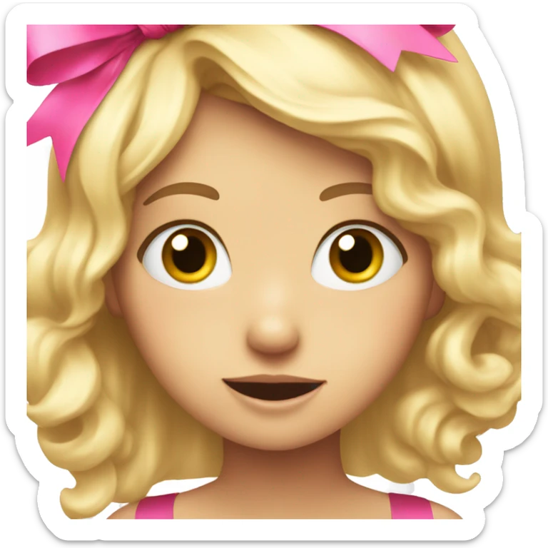Surprised with blonde hair and pink ribbon and sparkling eyes sticker