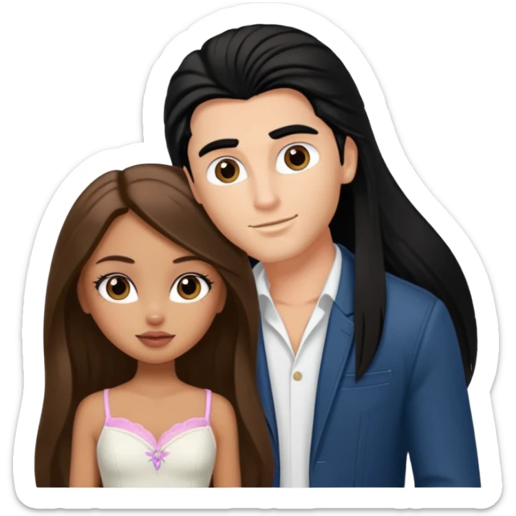 a pretty tan bratz girl with long brown hair and white bratz man with black hair sticker