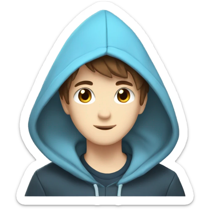 A anime boy with a shark hoodie and brown hair with blue eyes sticker