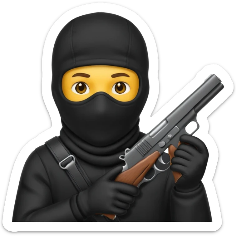 Un emoji con una balaclava negra con una pistola en la mano sticker