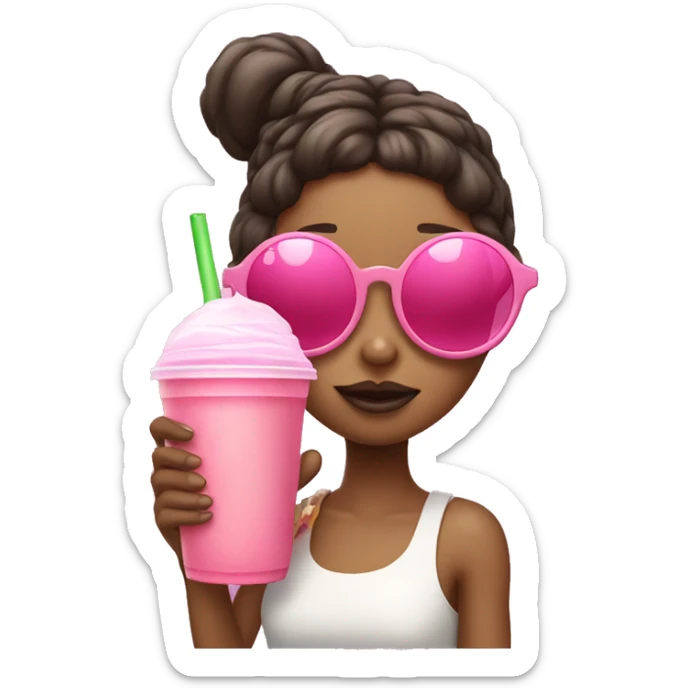 Girl drinking boba with pink heart sunglasses on the top of her head sticker
