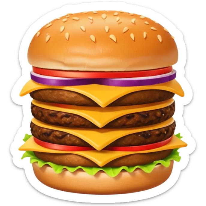 A clean and simple icon of fast food in emoji-style illustration. A burger with fries, nuggets and shawarma, bright and bold colors, simple shapes, flat design, high contrast, inviting and appetizing. sticker