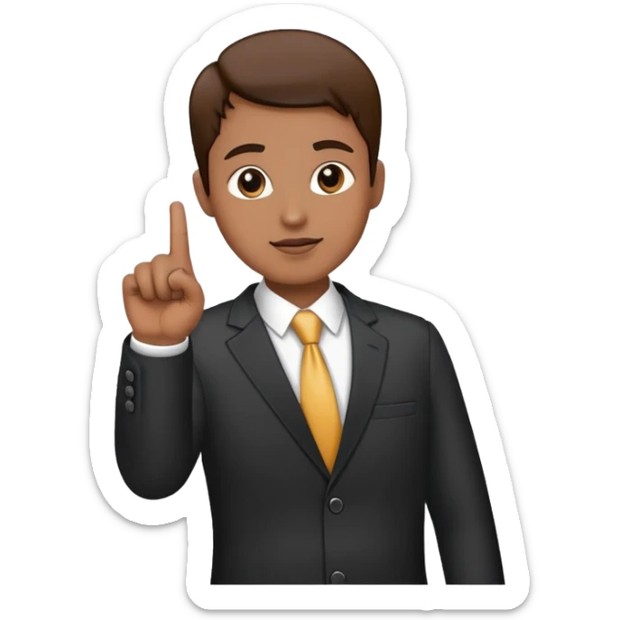 Person in business attire showing one finger pointing up sticker