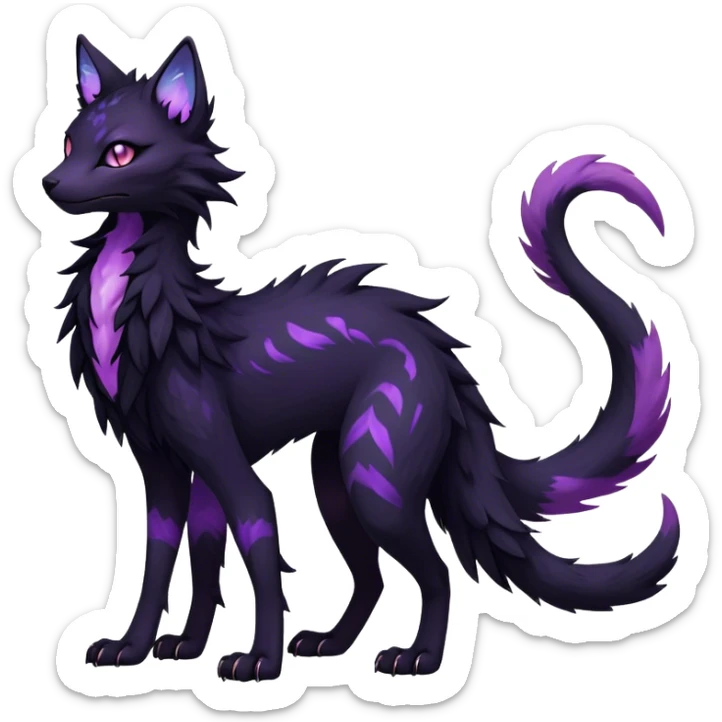 Kawaii dark black purplish blackish edgy fantasy ethereal feline-vernid-sergal-fursona animal creature full body with intricate markings  sticker