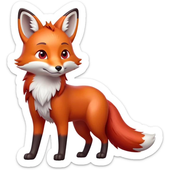 cinematic-noble [fox]-realistic-full-body-standing on all fours-emoji,-tail-tucked-close,-head-tilted-dramatically,-fox-[red]-fur,-simplified-yet-realistic-focused-features,-highly-detailed,-glowing-with-an-almost-sarcastic-glow  expressive eyes sticker