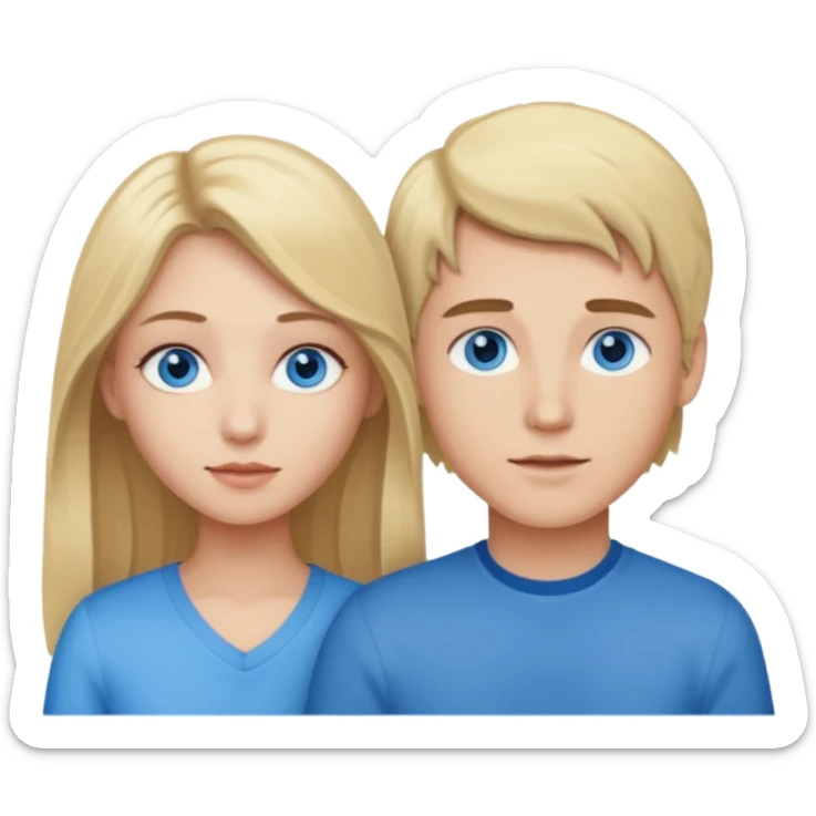 Couple blond boy bleu eyes and his girlfriend long brunette hair and blue eyes  sticker