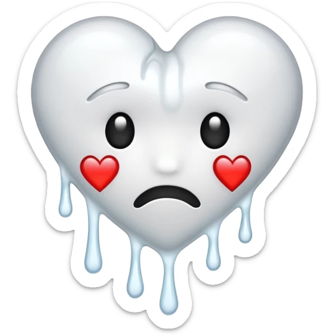 The broken heart emoji in white with sticky white liquid Ozzing out of it sticker