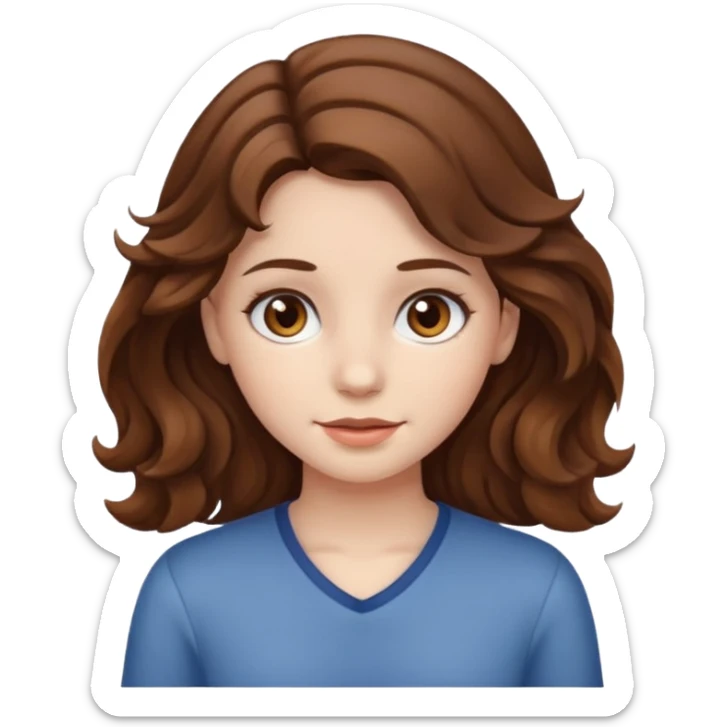 a girl with brown hair white skin wavy hair and brown eyes  sticker