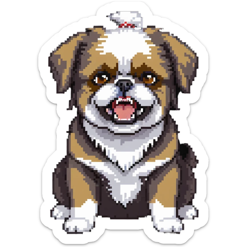 mad shih tzu dog baring teeth, fluffy fur, small dog with big eyes and angry expression sticker