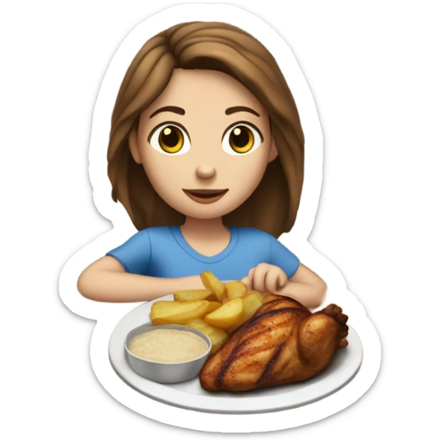 White girl blue eyes brown hair eating grilled chicken and potato  sticker
