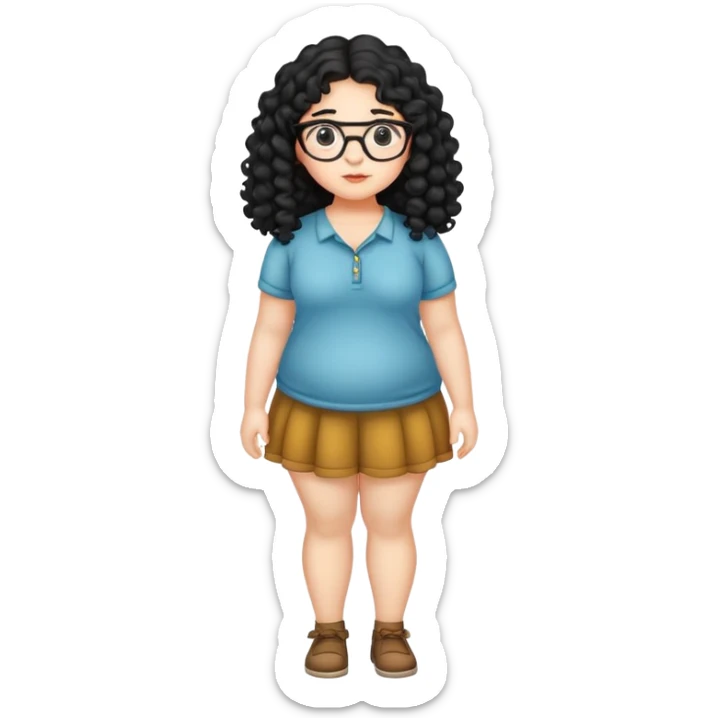 Spanish Fat girl full body cute with glasses long black curly hair  sticker