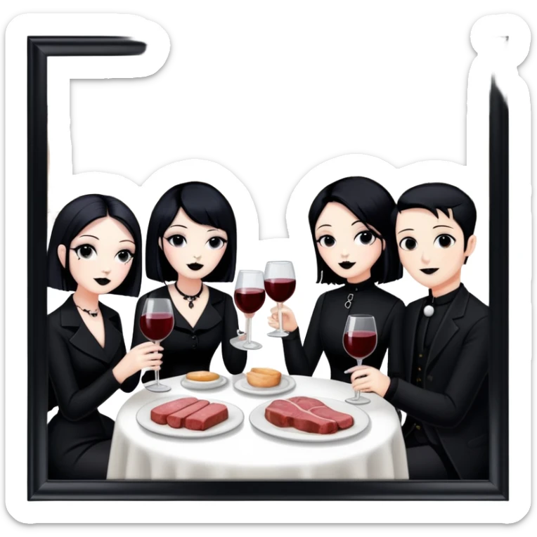 goth artists enjoying wine Party at a french Parisian SPAM meat cafe LANDSCAPE  sticker