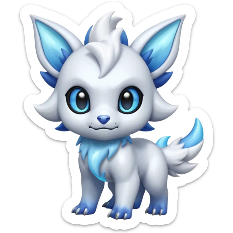 White glossy soft silky furry iridescent Electrike-Absol-Shinx-fusion-hybrid, full body sticker