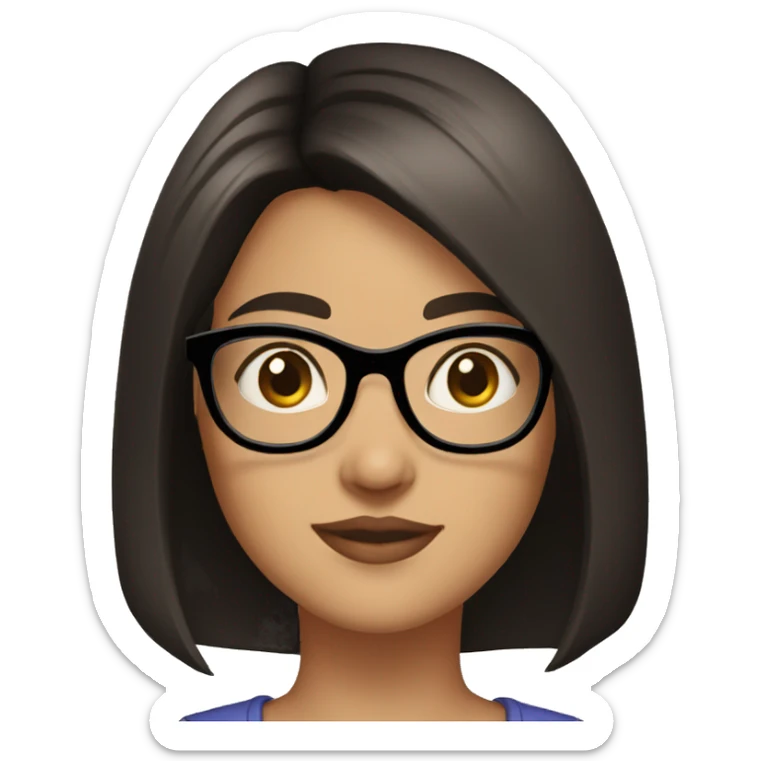 girl 25 years old Bob cut dark hair brown eyes round glasses sticker