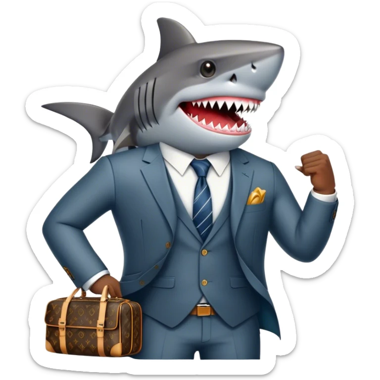 "Shark in Business" - a shark wearing a stylish Louis Vuitton suit looks like a successful entrepreneur. sticker