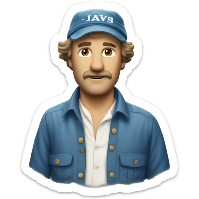Quint from the movie Jaws, in the clothes he wore in the movie, blue aged bandana on head sticker
