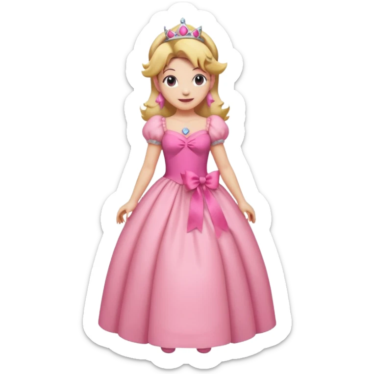 Princess peach full body with a pink ribbon tied to her hair sticker