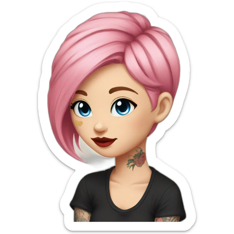 young-women-pink-hair-blue-eyes-red-lips-with-tattoo-black-t-shirt-ear cat sticker