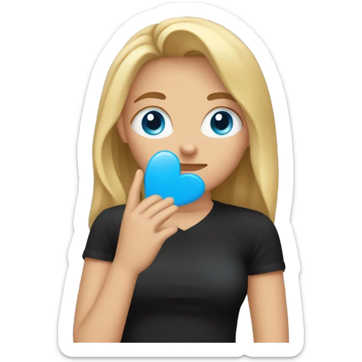 girl with dirty blond hair and blue eyes facepalm with a black shirt that says LOVE sticker